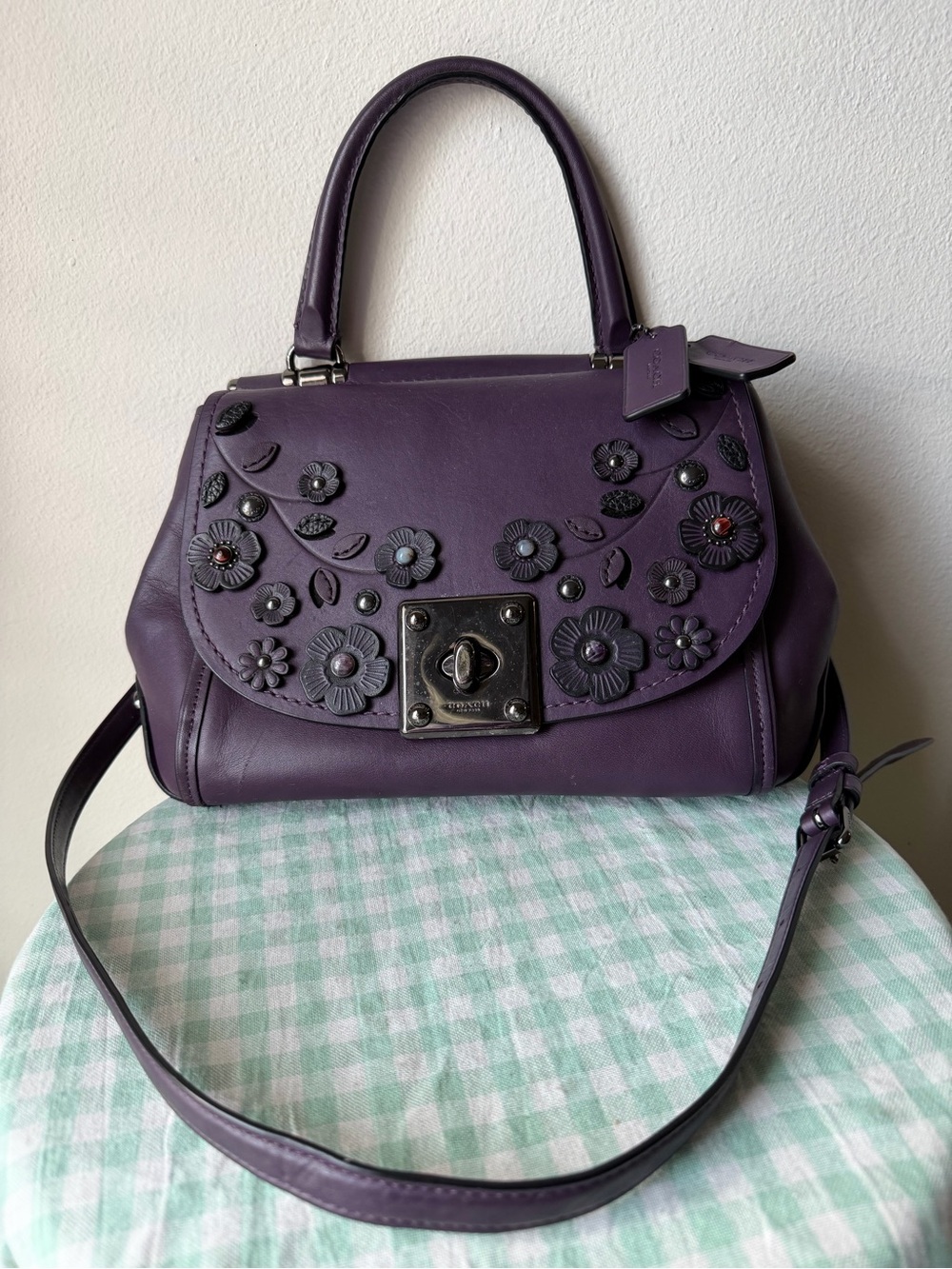 RARE Purple Coach 1941 Willow Floral Drifter Top Handle Satchel
